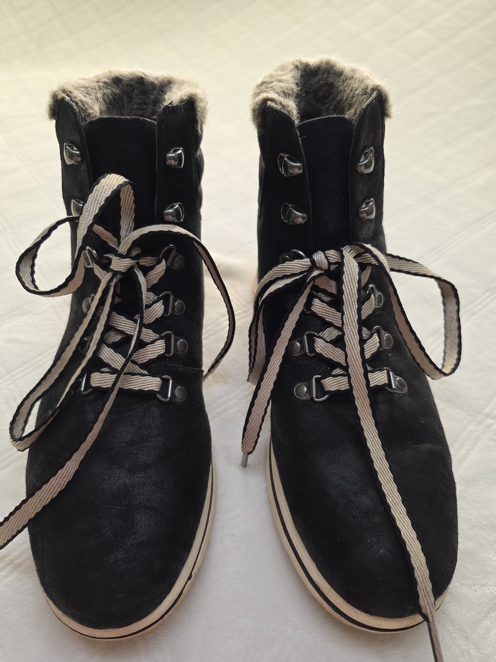 St. John's Bay Black Lace-Up Faux Fur Ankle Boots